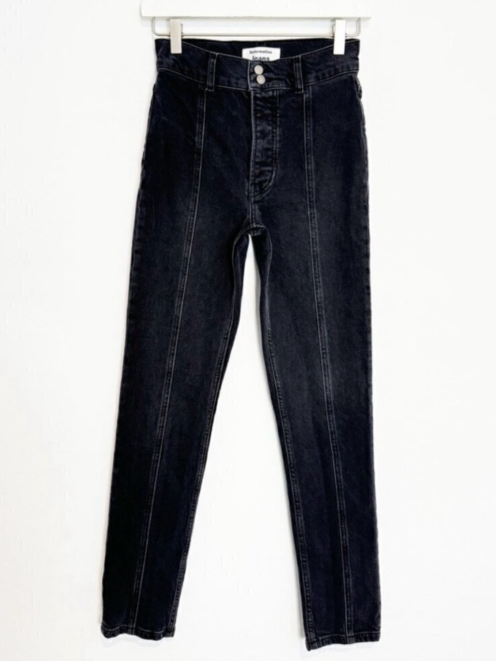 Reformation Charlie Jeans Size 24 Dark Faded Black Seamed Button Fly Alternative